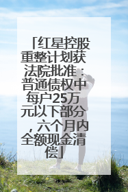 红星控股重整计划获法院批准：普通债权中每户25万元以下部分，六个月内全额现金清偿