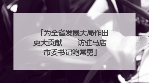 为全省发展大局作出更大贡献——访驻马店市委书记鲍常勇
