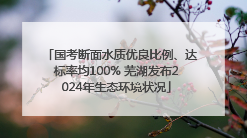 国考断面水质优良比例、达标率均100% 芜湖发布2024年生态环境状况