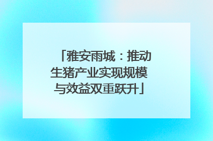 雅安雨城：推动生猪产业实现规模与效益双重跃升